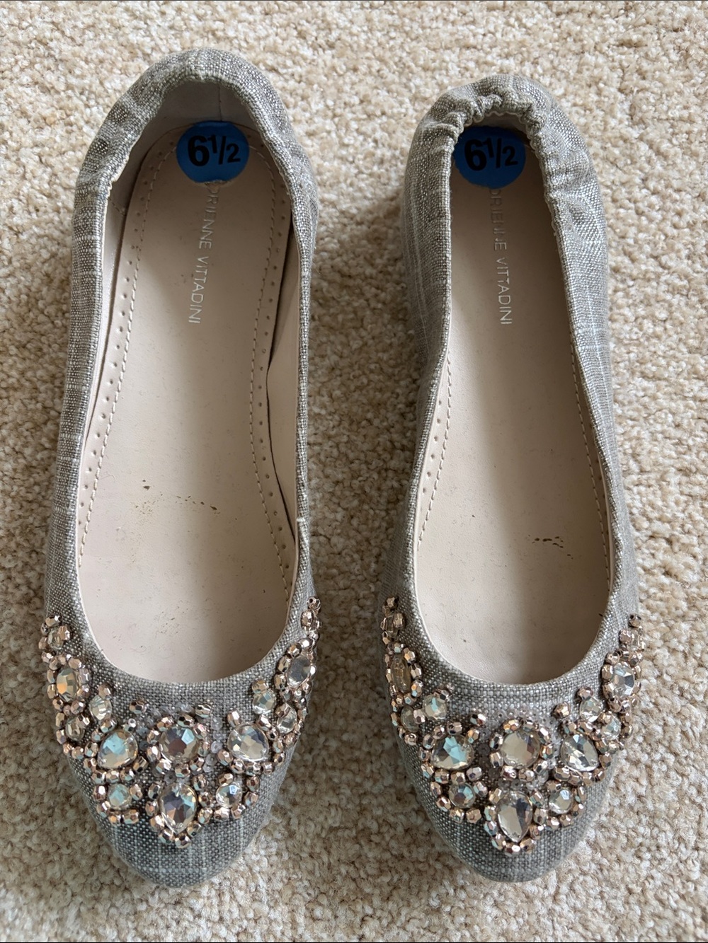 Adrienne Vittadini Silver-Tone Jeweled Linen Ballet Flats